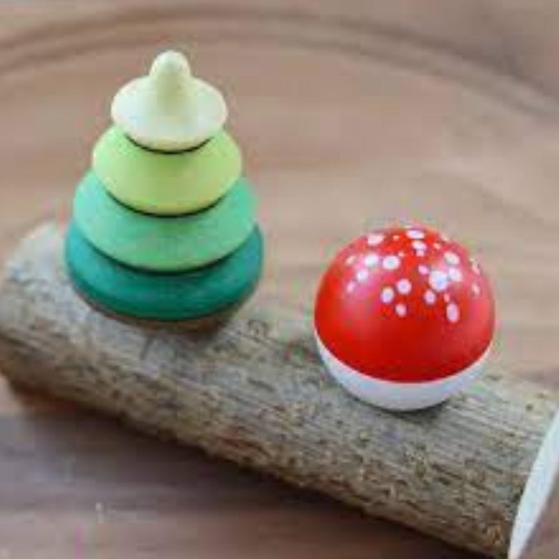 Tree + Spotted Mushroom Spinning Tops