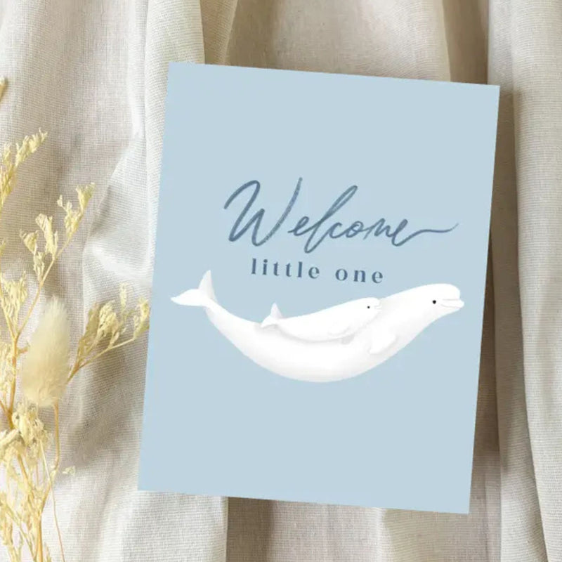 "Welcome little one" Baby Beluga Baby Greeting Card