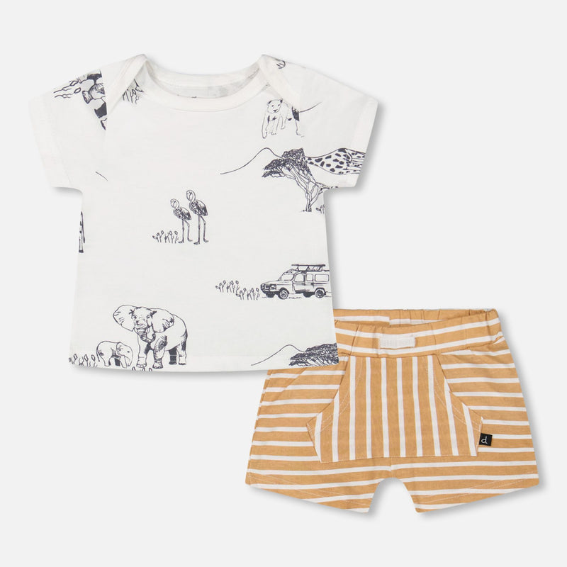 Organic Cotton Short Set, Sand Stripe