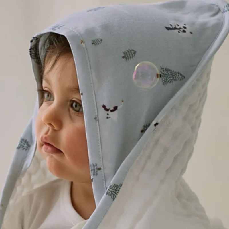 9-Layer Organic Cotton Muslin Hooded Baby Bath Towel