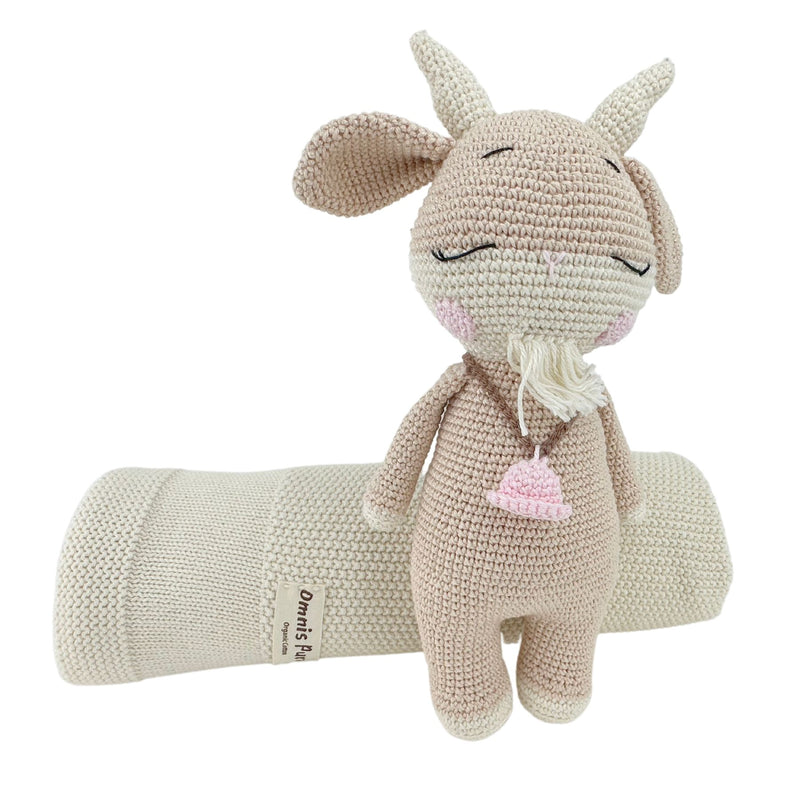 Organic Cotton Knitted Blanket + Crochet Toy Set