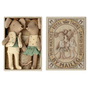 Maileg Little Brother + Sister Mouse in Matchbox, Royal Twin-Simply Green Baby