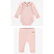 Souris Mini Organic Cotton Henley Collar Bodysuit + Leggings, Pink-Simply Green Baby
