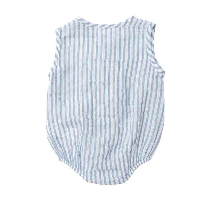 Muslin Henley Bubble, Nautical Ticking Stripe - Blue