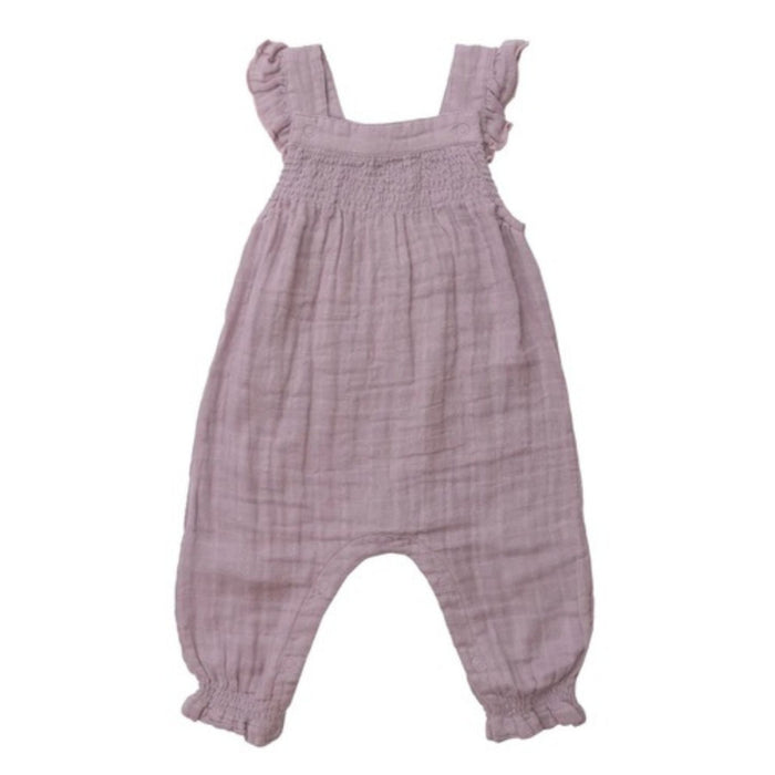 Organic Muslin Smocked Front Coverall, Lavender