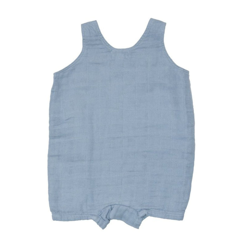 Organic Sleeveless Muslin Shortie Romper, Ocean