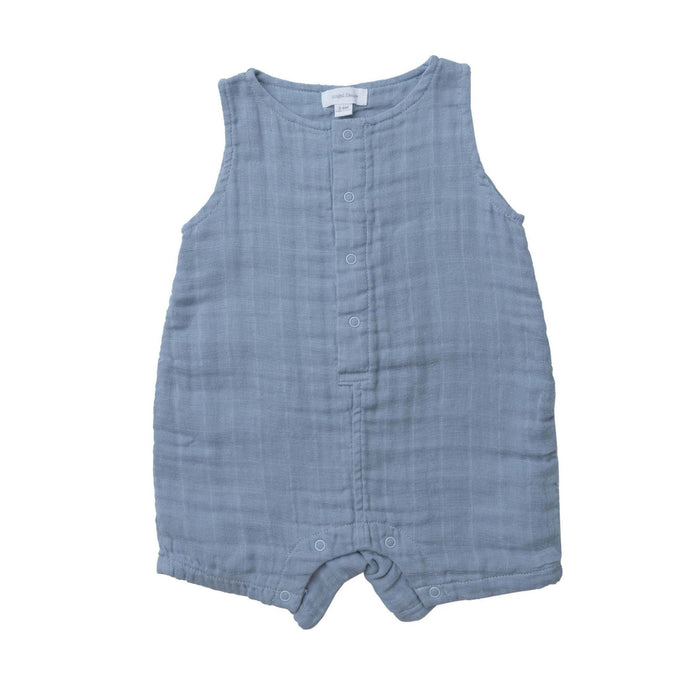 Organic Sleeveless Muslin Shortie Romper, Ocean