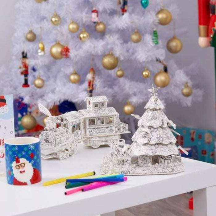 Christmas Tree + Train 3D Puzzle Colouring Set