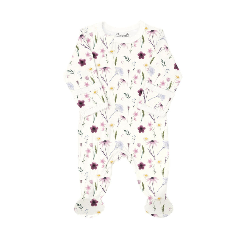 Baby Modal Zipper Footie, Floral on Cream