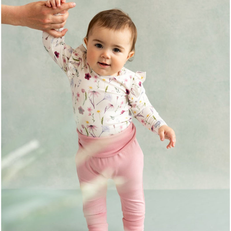 Baby Girl Modal LS Romper, Floral on Cream
