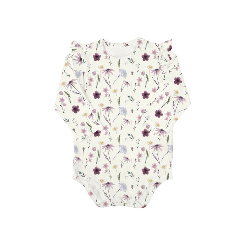 Baby Girl Modal LS Romper, Floral on Cream
