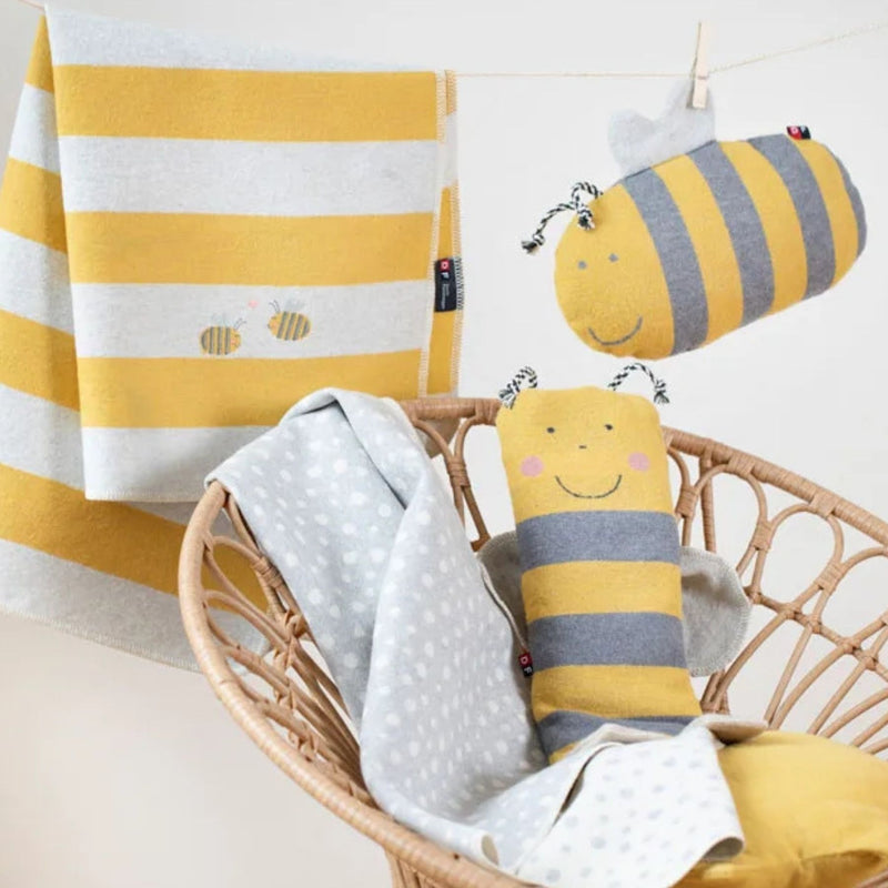 Juwel Baby Flannel Blanket - Stripes with Embroidered Bees