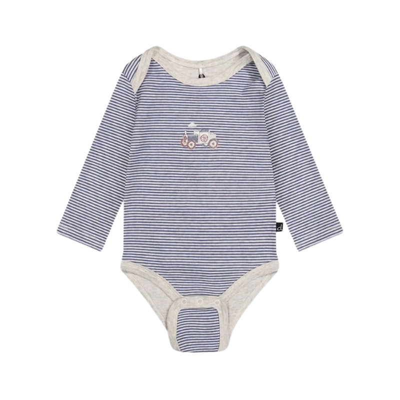 Organic Cotton Onesie with Blue Denim Overalls Set, Car
