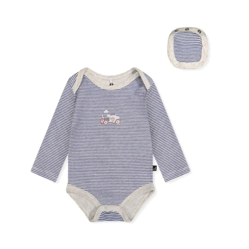 Organic Cotton Onesie with Blue Denim Overalls Set, Car