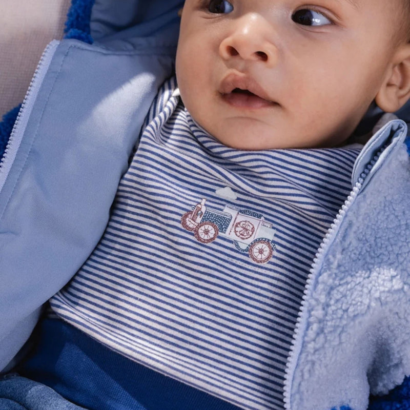 Organic Cotton Onesie with Blue Denim Overalls Set, Car