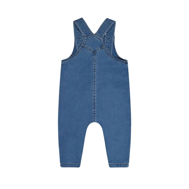 Organic Cotton Onesie with Blue Denim Overalls Set, Car