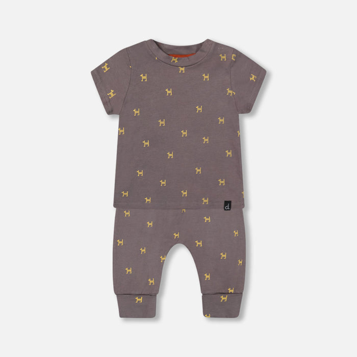 Organic Cotton Short Sleeve Top + Evolutive Pant Set, Pixel Dog