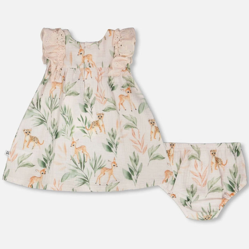 Organic Muslin Cotton Dress and Bloomer Set, Leopard Jungle