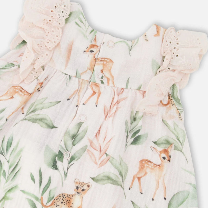Organic Muslin Cotton Dress and Bloomer Set, Leopard Jungle