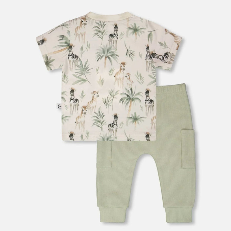Organic Cotton Jersey T-Shirt and Rib Pants Set, Zebra Jungle