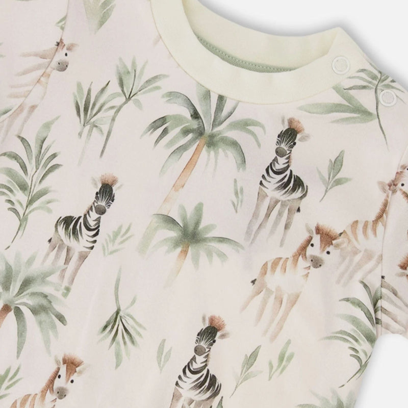 Organic Cotton Jersey T-Shirt and Rib Pants Set, Zebra Jungle