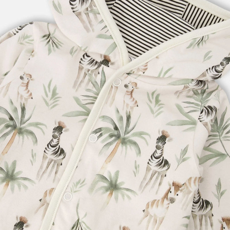 Organic Cotton Jersey Reversible Hooded Jacket, Zebra Jungle