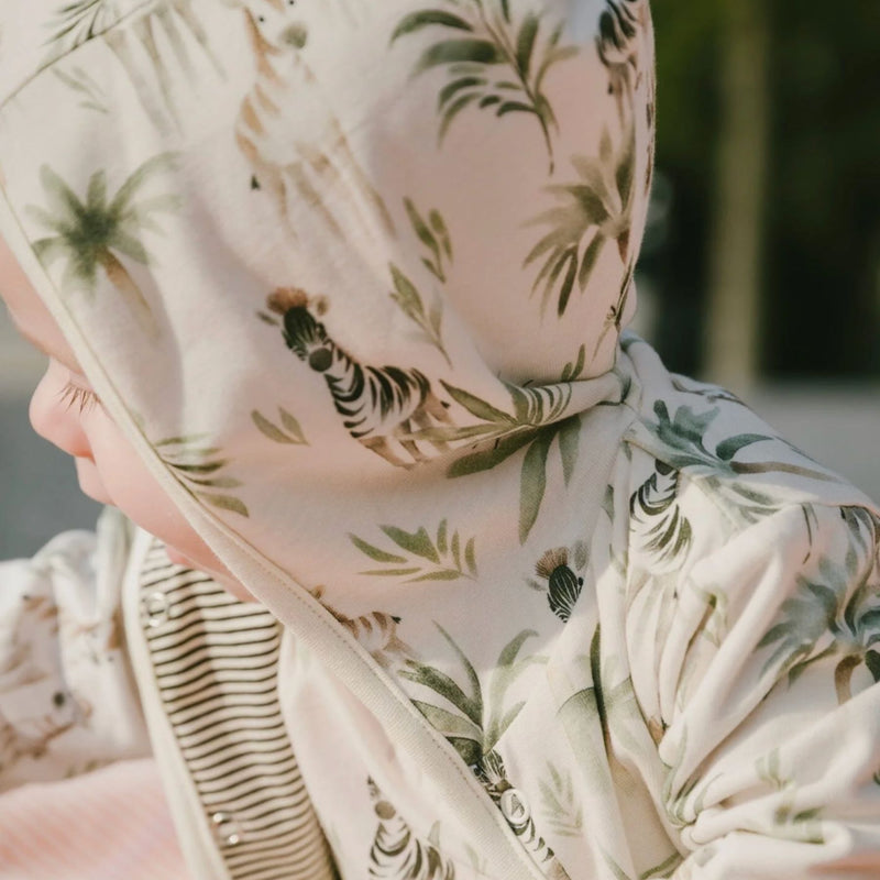 Organic Cotton Jersey Reversible Hooded Jacket, Zebra Jungle