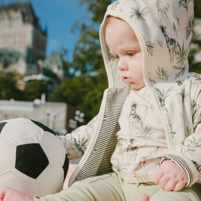 Organic Cotton Jersey Reversible Hooded Jacket, Zebra Jungle