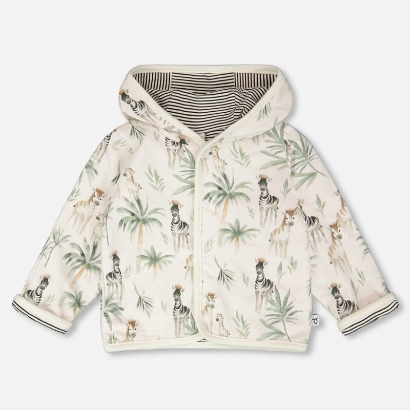 Organic Cotton Jersey Reversible Hooded Jacket, Zebra Jungle
