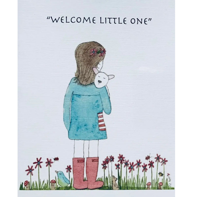 Welcome Little One | Girl and Lamb Baby Card