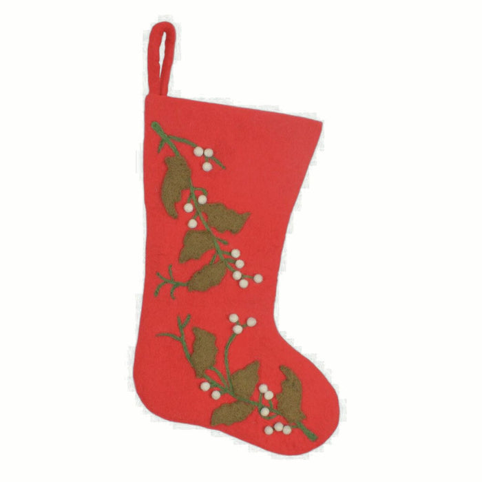 Wool Felt Red Stocking w/White Berries