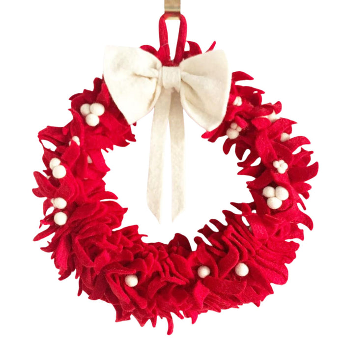 Wool Felt Red Wreath w/White Berries