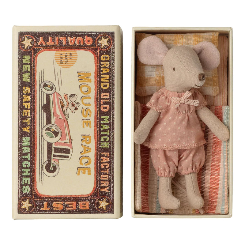 Big Sister Mouse in Matchbox, Pink Dots Pyjamas with Magnet Hands