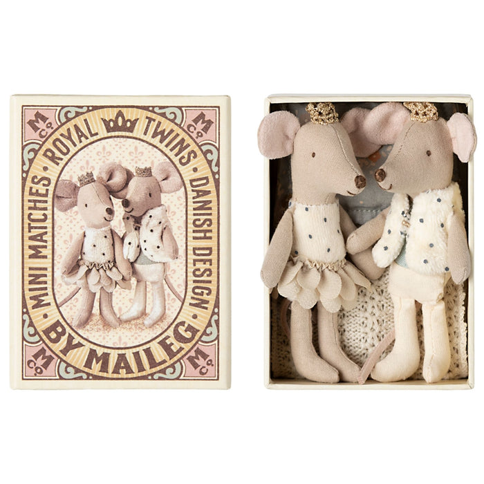 Royal Twin, Little Brother + Sister Mouse in Matchbox, Cream