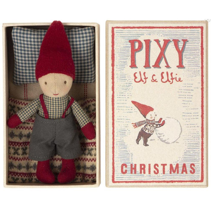 Maileg Pixy Elf in Matchbox, Boy-Simply Green Baby