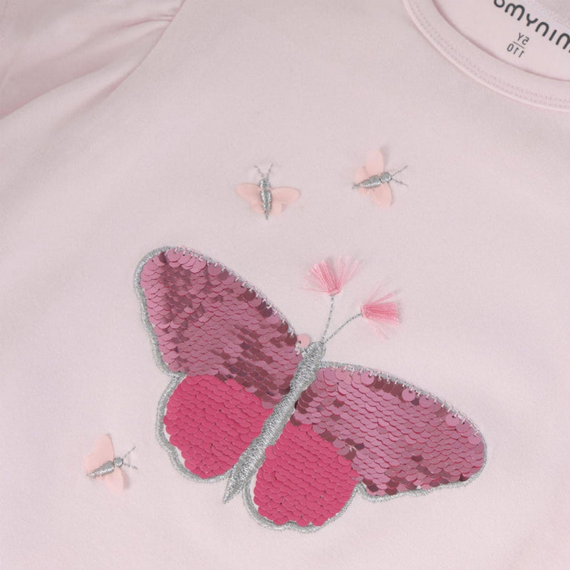 Cotton T-Shirt Rose with Sequin Butterfly