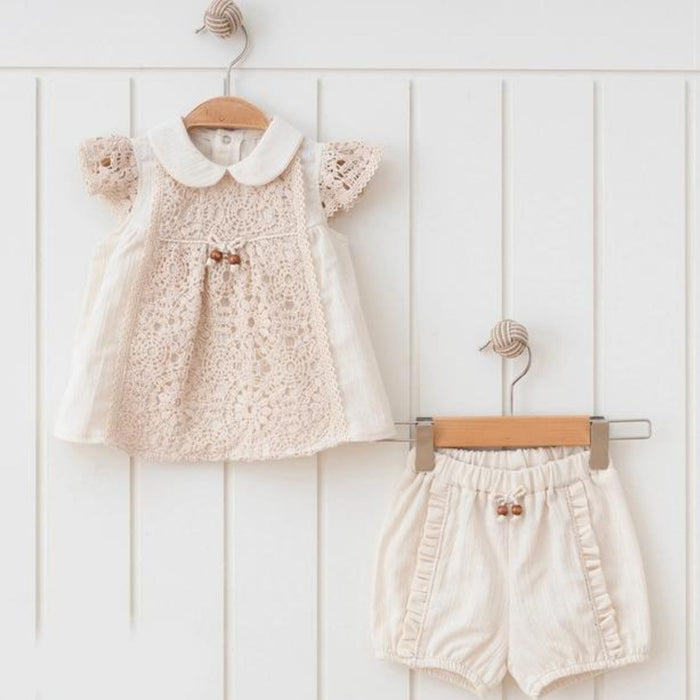 Lace + Bead Muslin Short Set, Natural