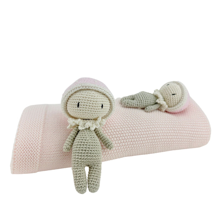 Organic Cotton Knitted Blanket + Crochet Toy Set