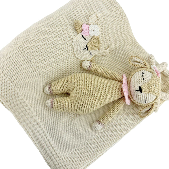 Organic Cotton Knitted Blanket + Crochet Toy Set