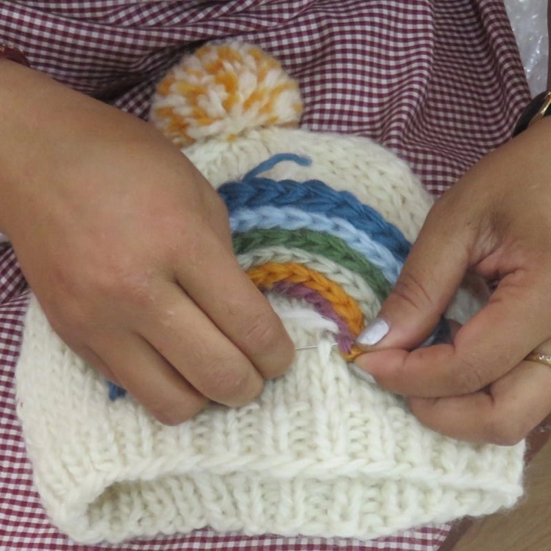 Wool Baby Beanie, Purple Flower