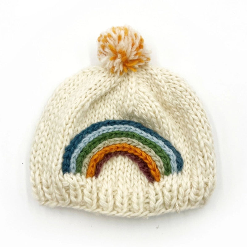 Wool Baby Beanie, Cream Rainbow