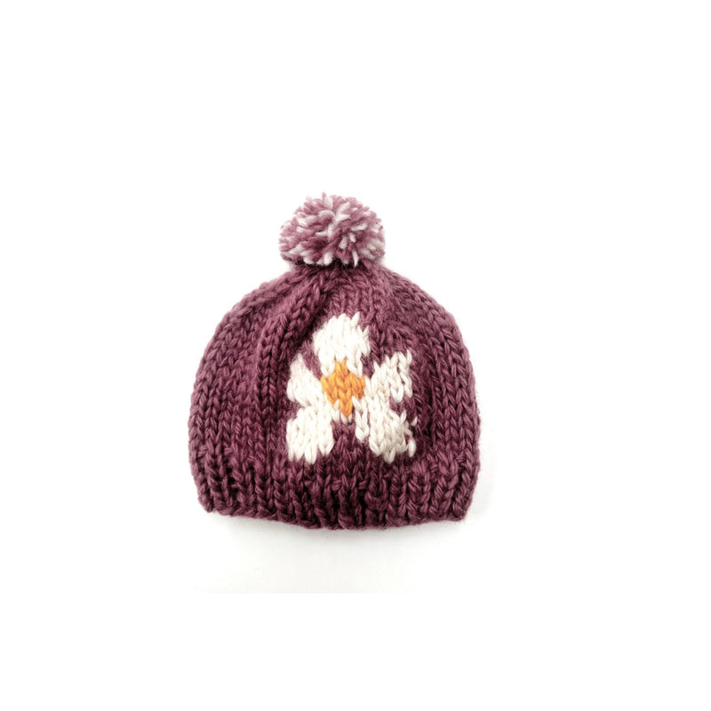 Wool Baby Beanie, Purple Flower