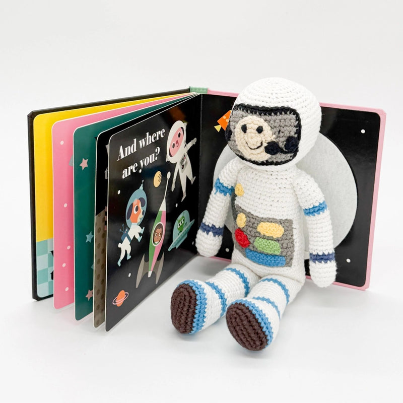Where's the Astronaut? Book and Space Themed Organic Cotton Rattles Set