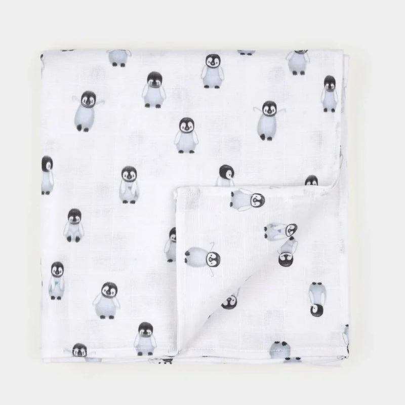 Organic Cotton Muslin Swaddle Blanket Baby Penguin