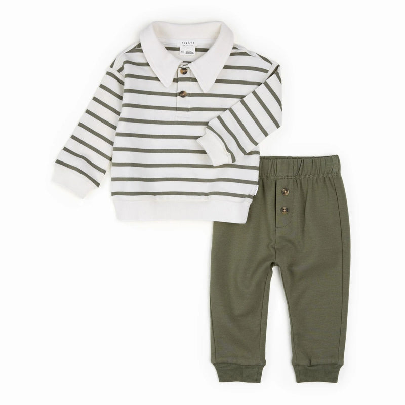 Farm Green Striped Collared Outfit Set