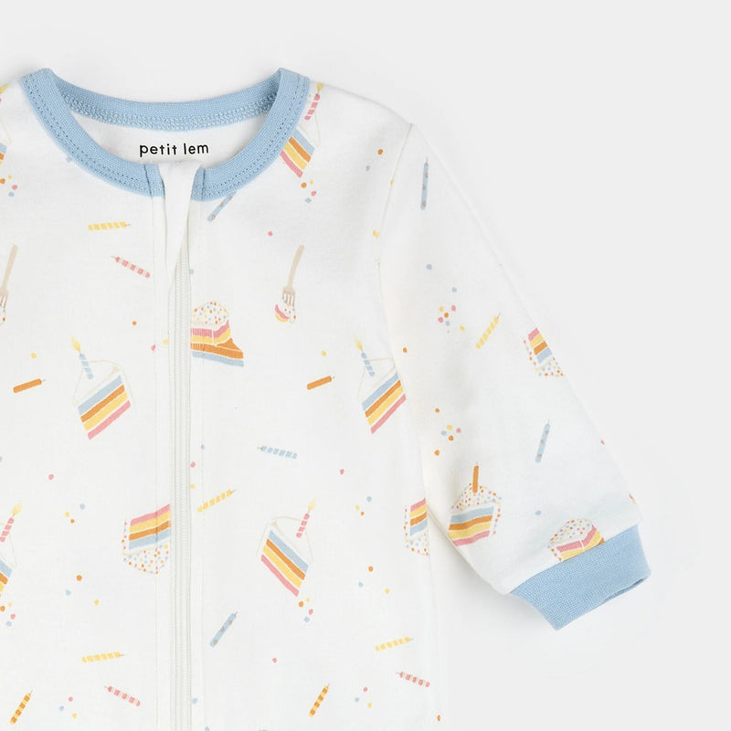 Birthday Cake on Off-White Footed Sleeper