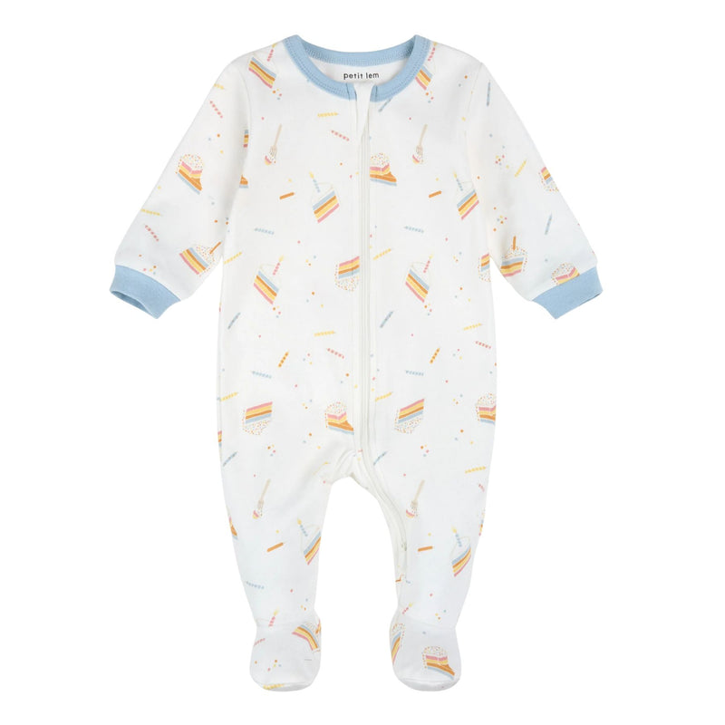 Birthday Cake on Off-White Footed Sleeper