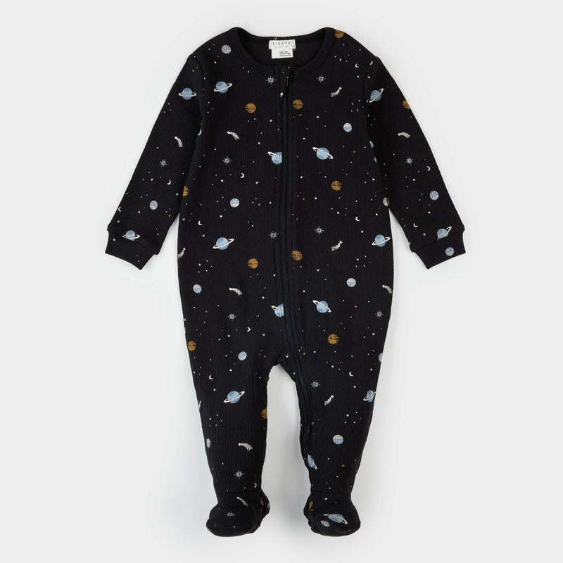 Galaxy Print on Black, Footed Sleeper