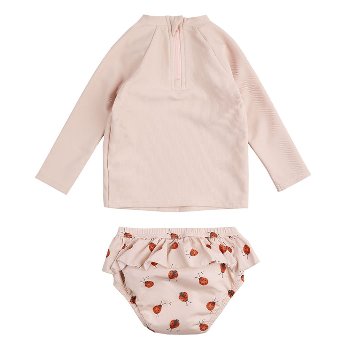 Ribbed Rose Rashguard with Ladybug Swim Diaper