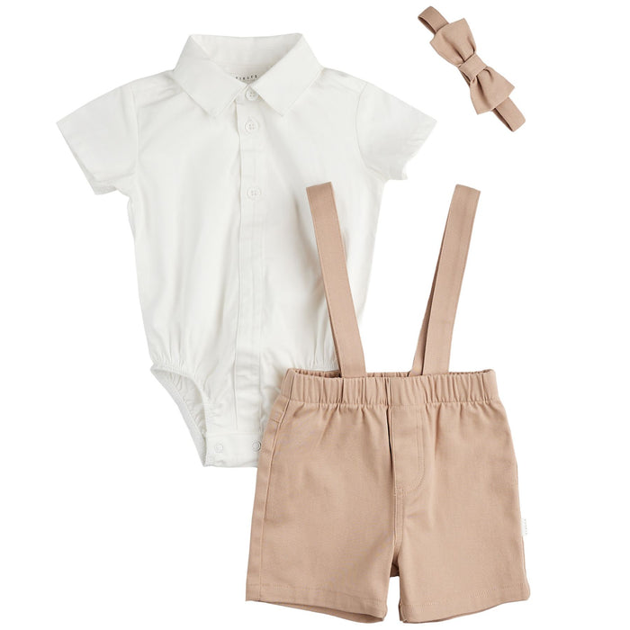 Poplin Shirt + Suspender Short Set with Bowtie